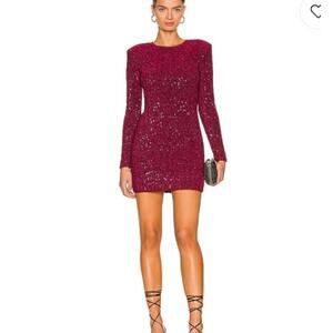 Lovers + Friends Sequin Long Sleeve Mini Dress in Burgundy